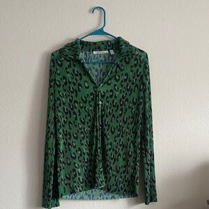 Cyrus Green and Black Leopard-Print Button-Up